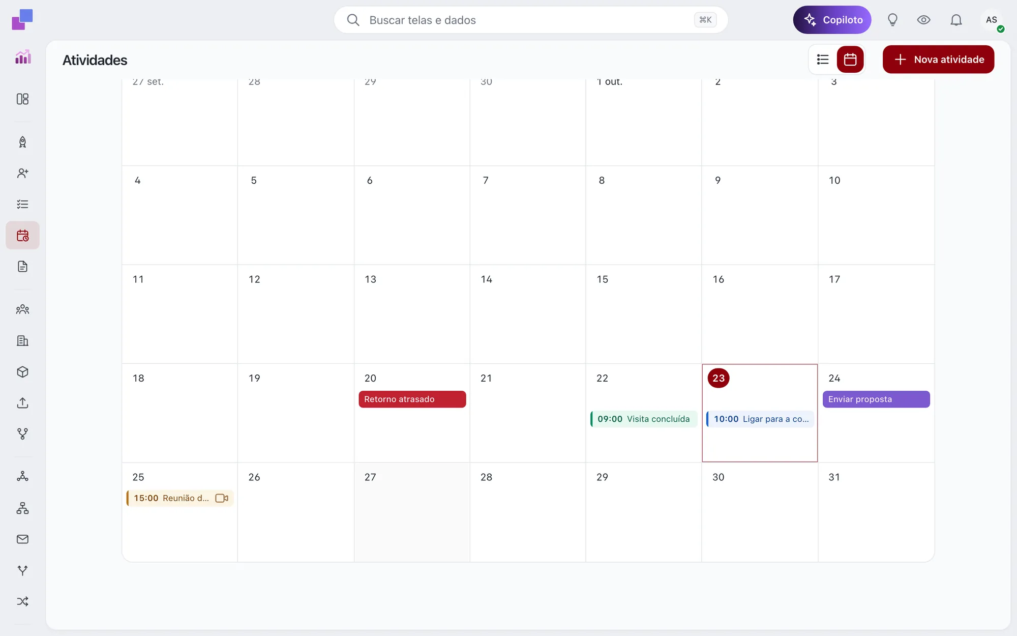 Calendário mensal com eventos do Microsoft 365