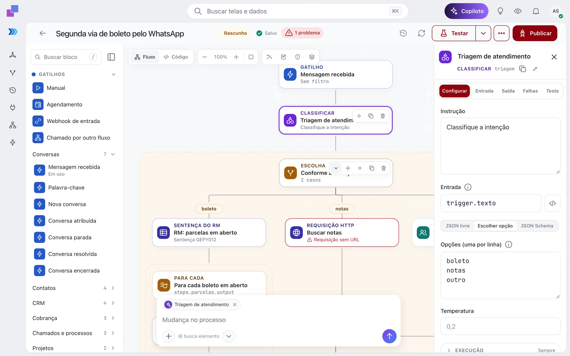 Construtor visual de automações