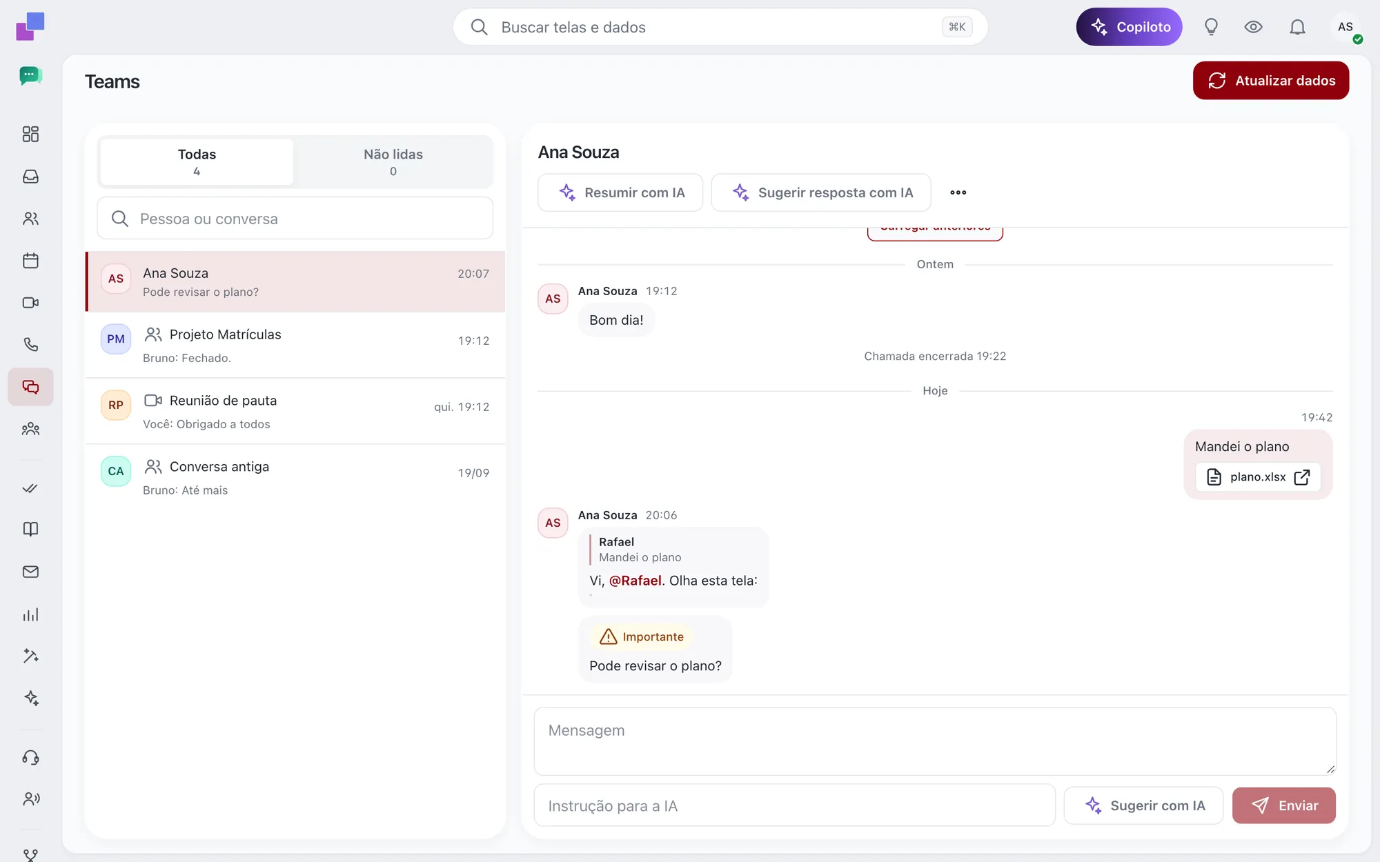 Conversas do Microsoft Teams dentro da Gepy